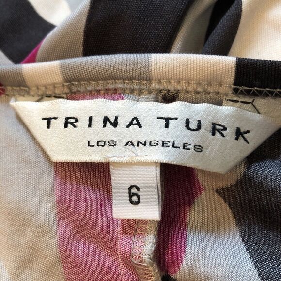 Trina Turk Purple Black Geometric Silk Mini Dress Bodycon Long Sleeve Size 6 - Picture 6 of 7